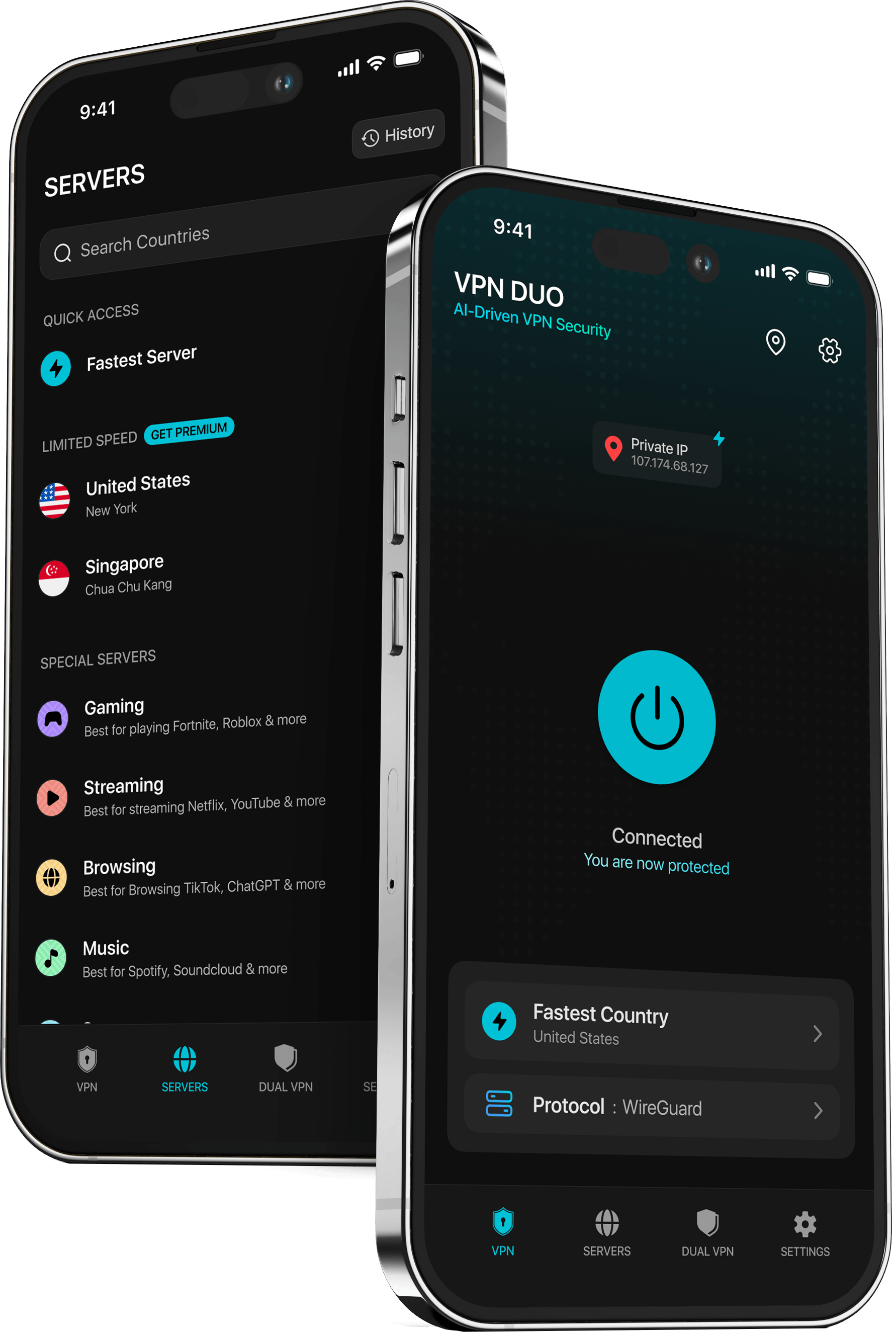 VPN Duo iOS app view